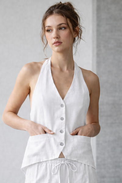 Blusa blanca chaleco lino