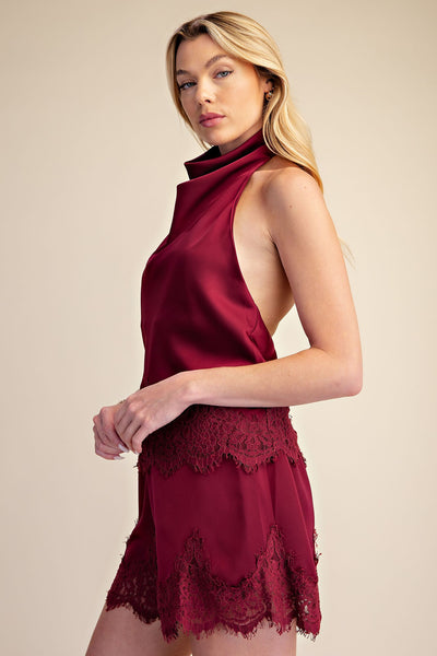Blusa vino halter encaje