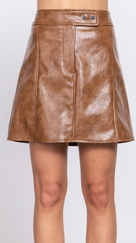 Falda camel café piel