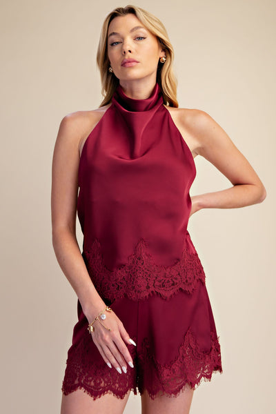 Blusa vino halter encaje