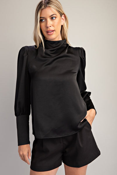 Blusa negra satín