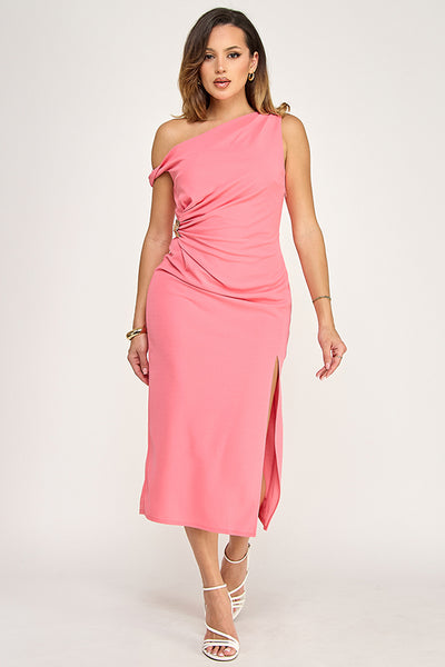 Vestido coral a media pierna