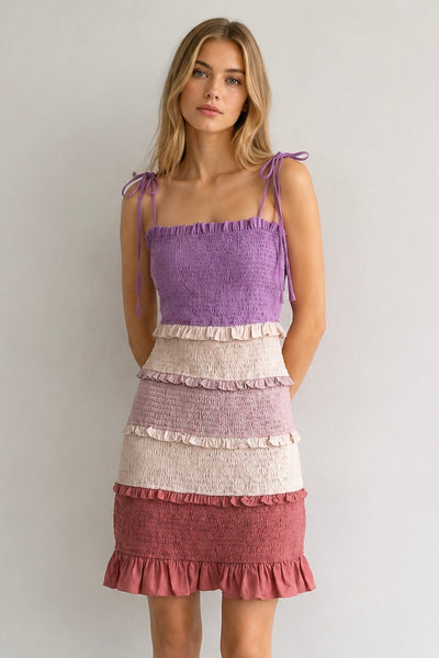 Vestido lavanda corrugado
