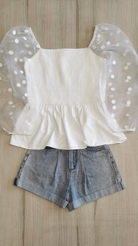 BLUSA BLANCA MANGAS LUNARES