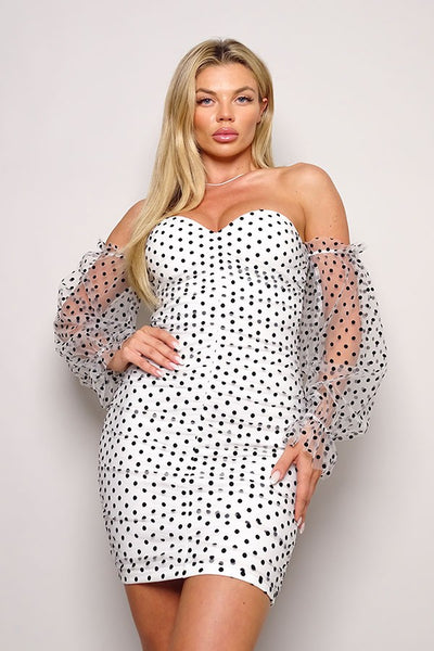 Vestido beige negro lunares