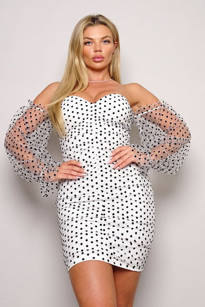 Vestido beige negro lunares