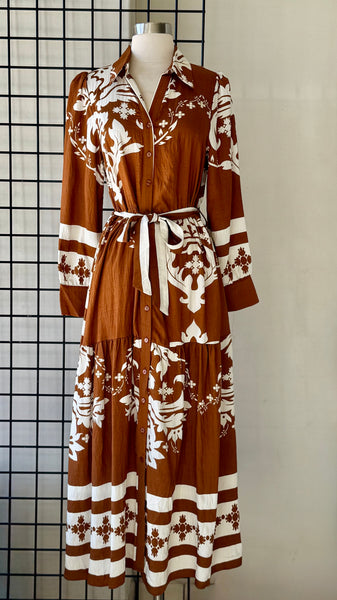 Vestido café a media pierna