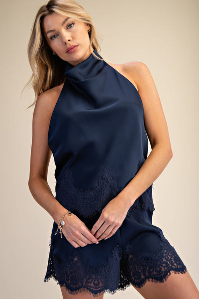 Blusa azul halter encaje