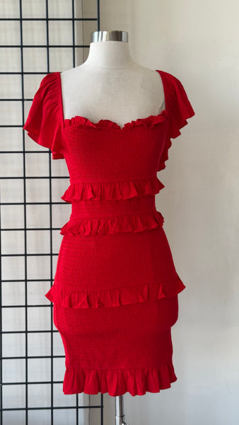 VESTIDO ROJO CORRUGADO