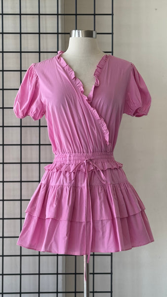 VESTIDO ROSA CORRUGADO CINTURA