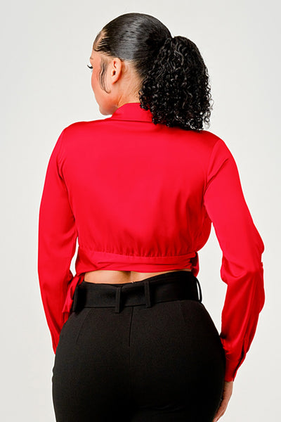 Blusa roja satín cruzada