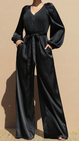 Jumpsuit negro satín