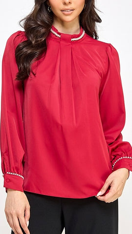 Blusa roja perlas plisado