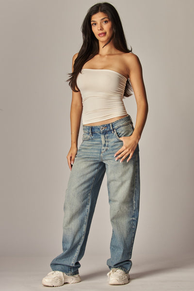 Blusa beige strapless