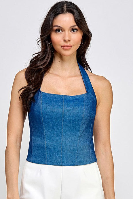 Blusa halter mezclilla