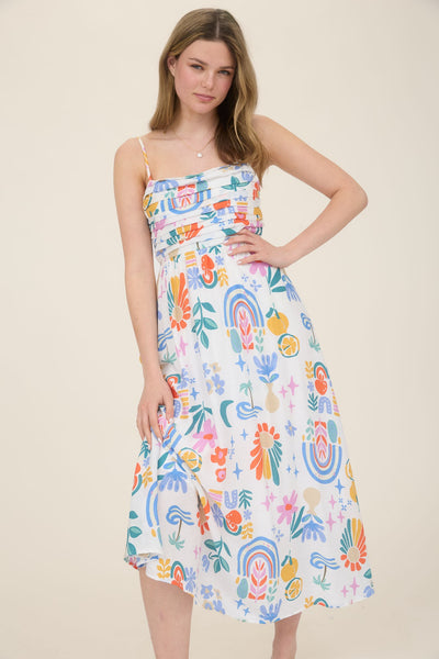 Vestido beige figuras a media pierna