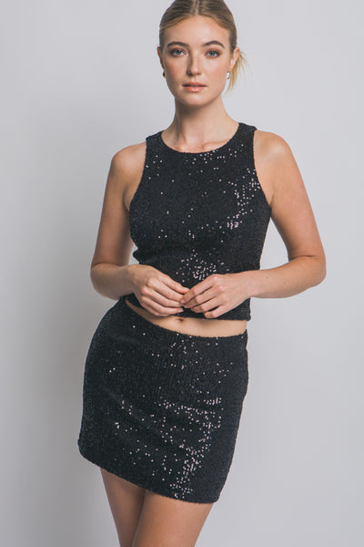 Conjunto negro lentejuela falda