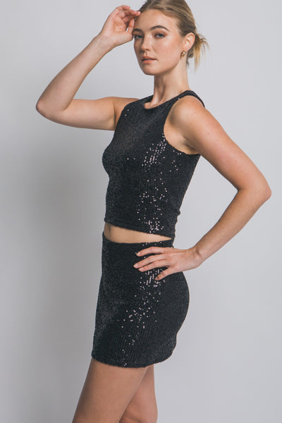 Conjunto negro lentejuela falda
