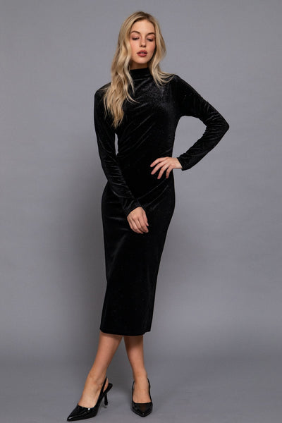 Vestido negro terciopelo a media pierna