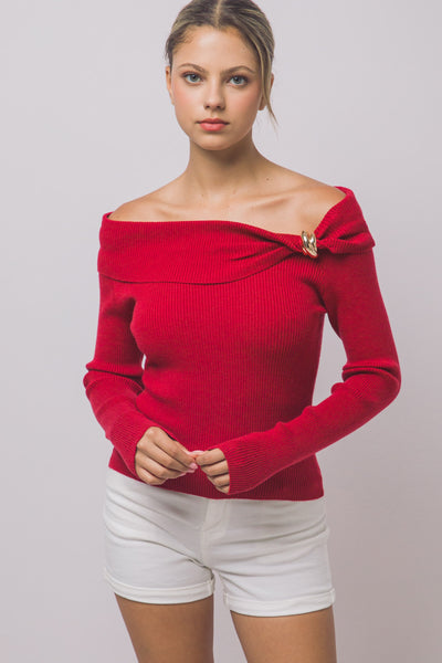 Suéter rojo hombro