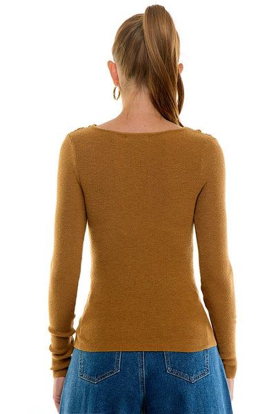 Blusa café manga larga