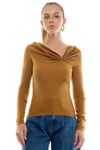 Blusa café manga larga