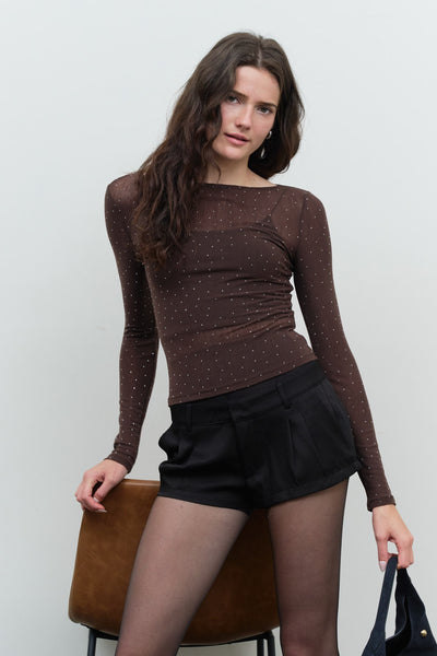 Blusa café brillo