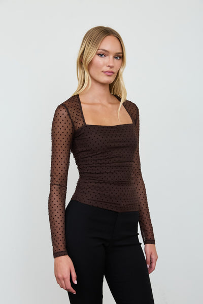Blusa café mesh