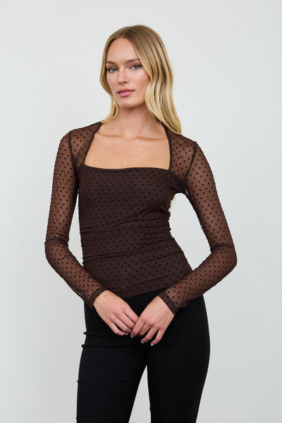 Blusa café mesh