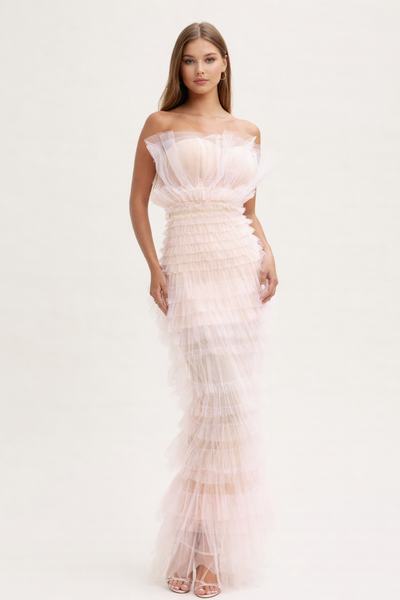 Vestido rosa clarito tul largo