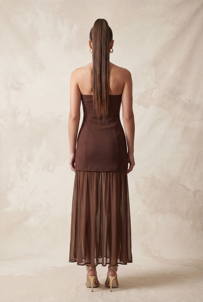 Vestido café largo