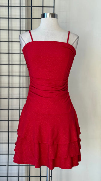 Vestido rojo corrugado brillos
