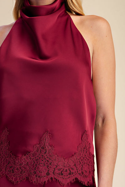Blusa vino halter encaje