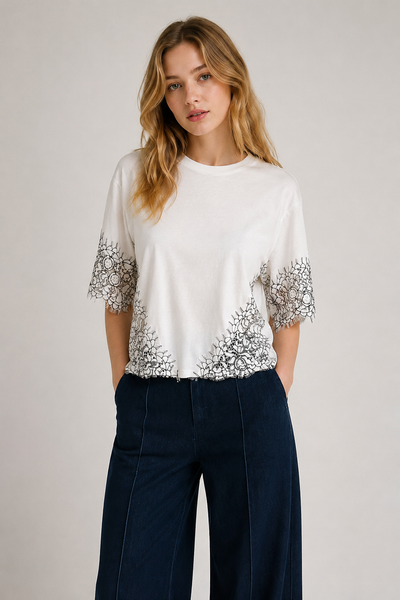Blusa camiseta blanca encaje