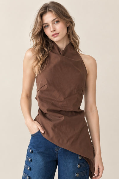 Blusa café halter