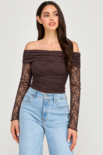 Blusa café encaje