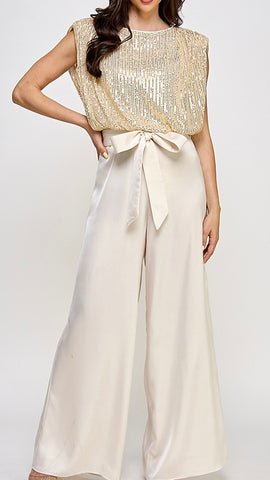 Jumpsuit beige lentejuela