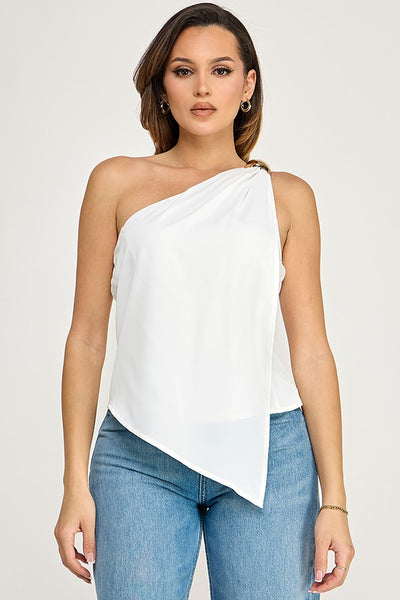Blusa blanca un hombro