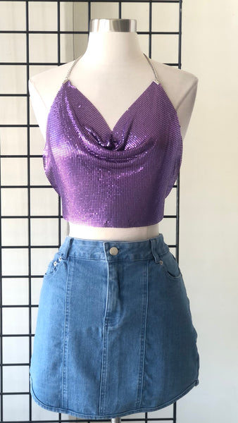 CROP TOP MORADO METÁLICO HALTER