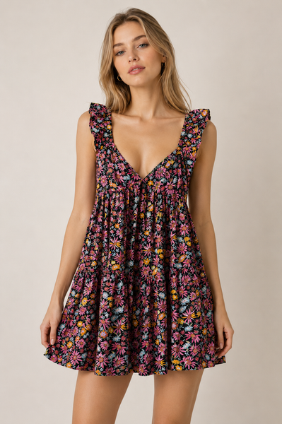 VESTIDO NEGRO FLORECITAS
