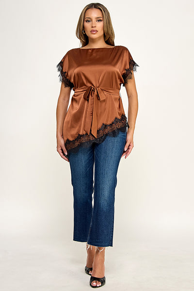 Blusa café encaje