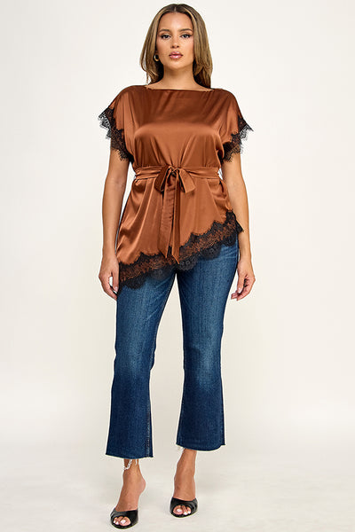 Blusa café encaje