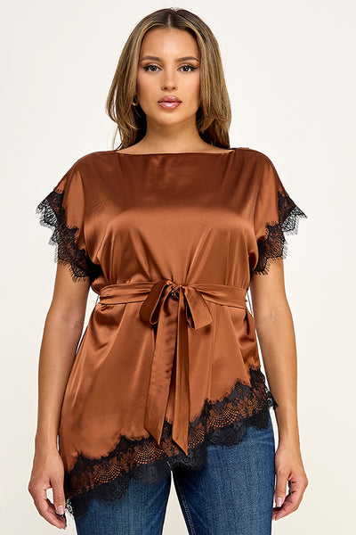Blusa café encaje