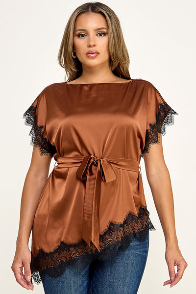 Blusa café encaje