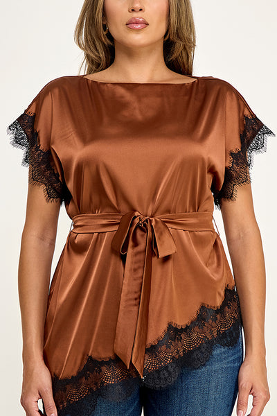Blusa café encaje