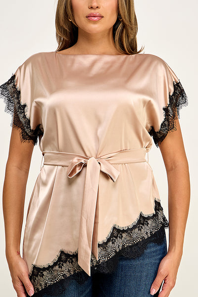 Blusa beige encaje