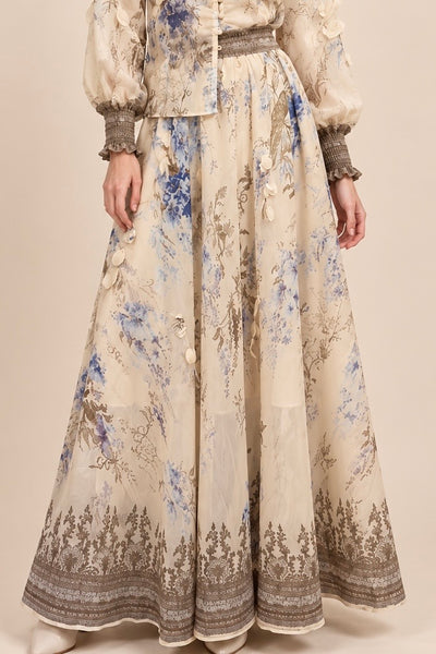 Falda beige azul a media pierna