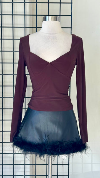 Blusa café copa manga larga