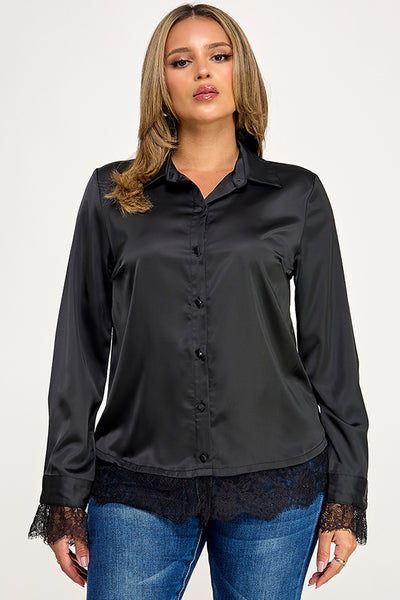 Blusa negra botón encaje