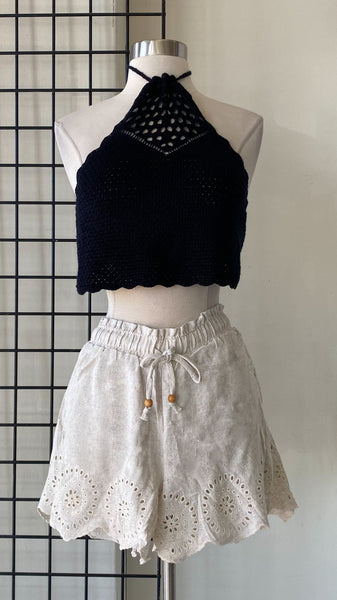 Shorts beige tela bordada